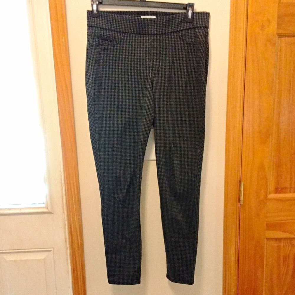 Nine West Women's Black Gray Houndstooth Pull-On Skinny Pants Flat Front
